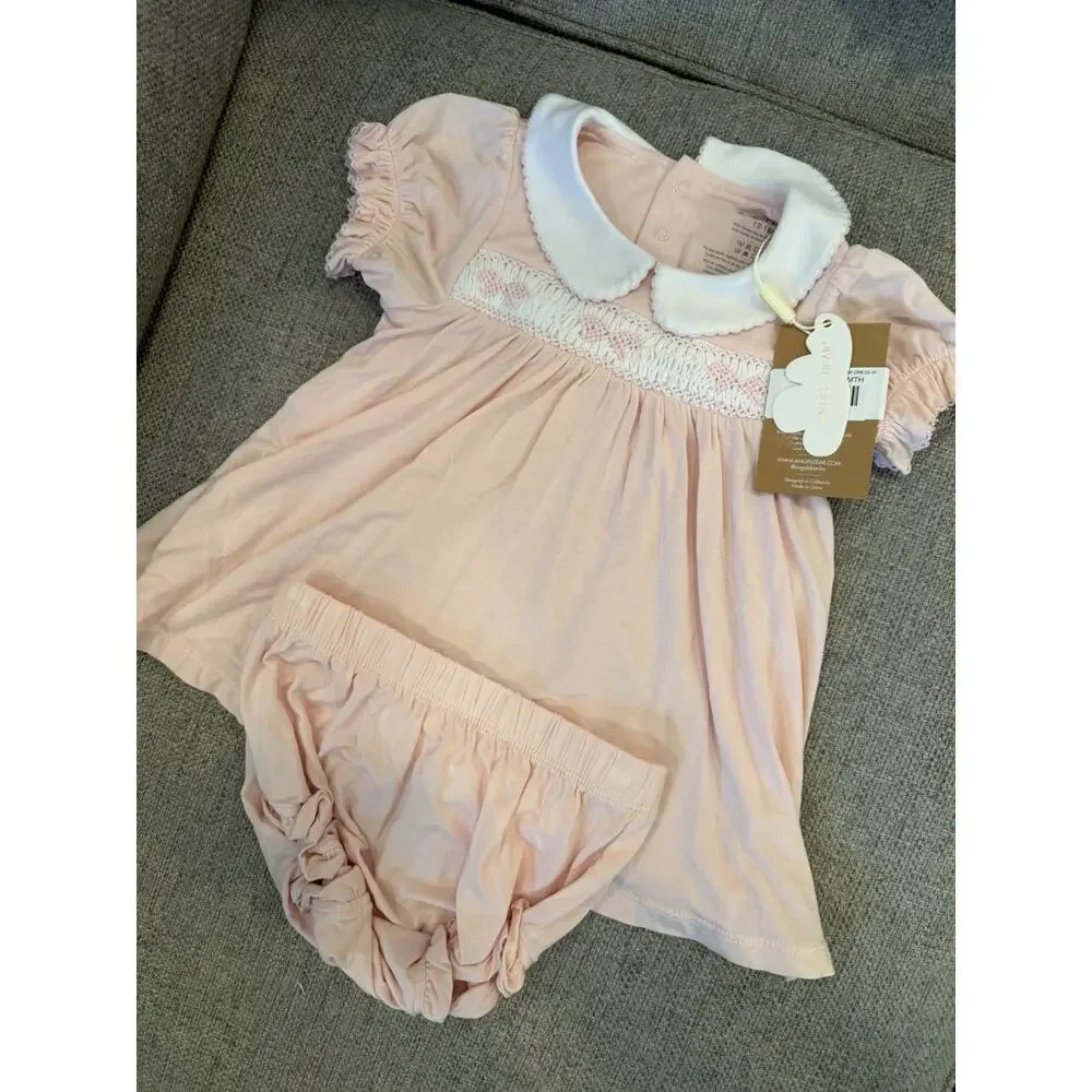 Angel Dear Smocked Bamboo Dress W/ Bloomers Pink Now Themed 12-18 Months NWT